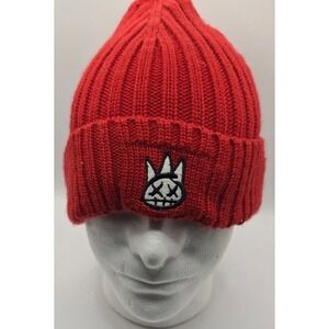 Cult‎ of Individuality Red Knit Beanie Hat Embroidered Shimuchan Logo Patch